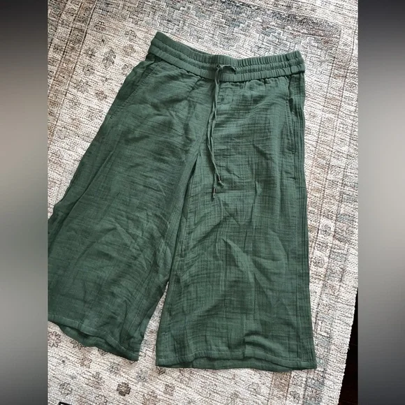 NWT Eileen Fisher Gauze Crop Cotton Culotte Pant Green - Picture 7 of 7
